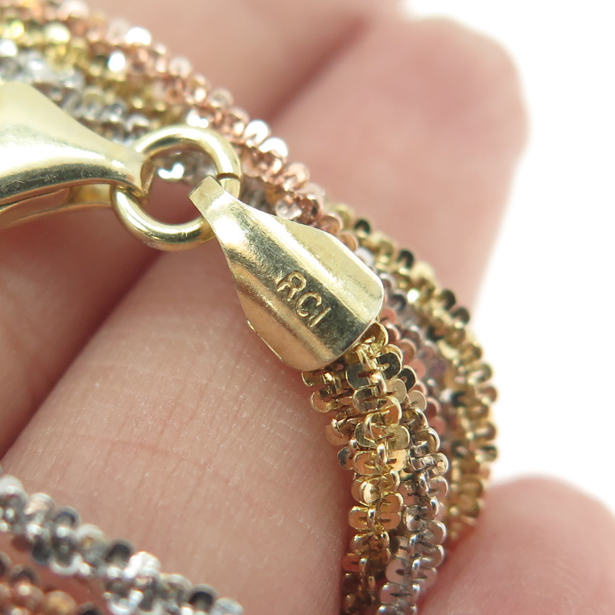 925 Sterling Silver 3-Tone Italy 3-Rope Sparkling Disc Chain Necklace 16"