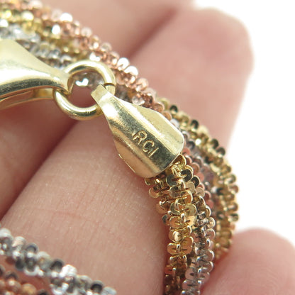 925 Sterling Silver 3-Tone Italy 3-Rope Sparkling Disc Chain Necklace 16"