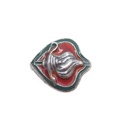 925 Sterling Silver Antique Art Deco Enamel Aladdin's Lamp Oxidized Pin Brooch