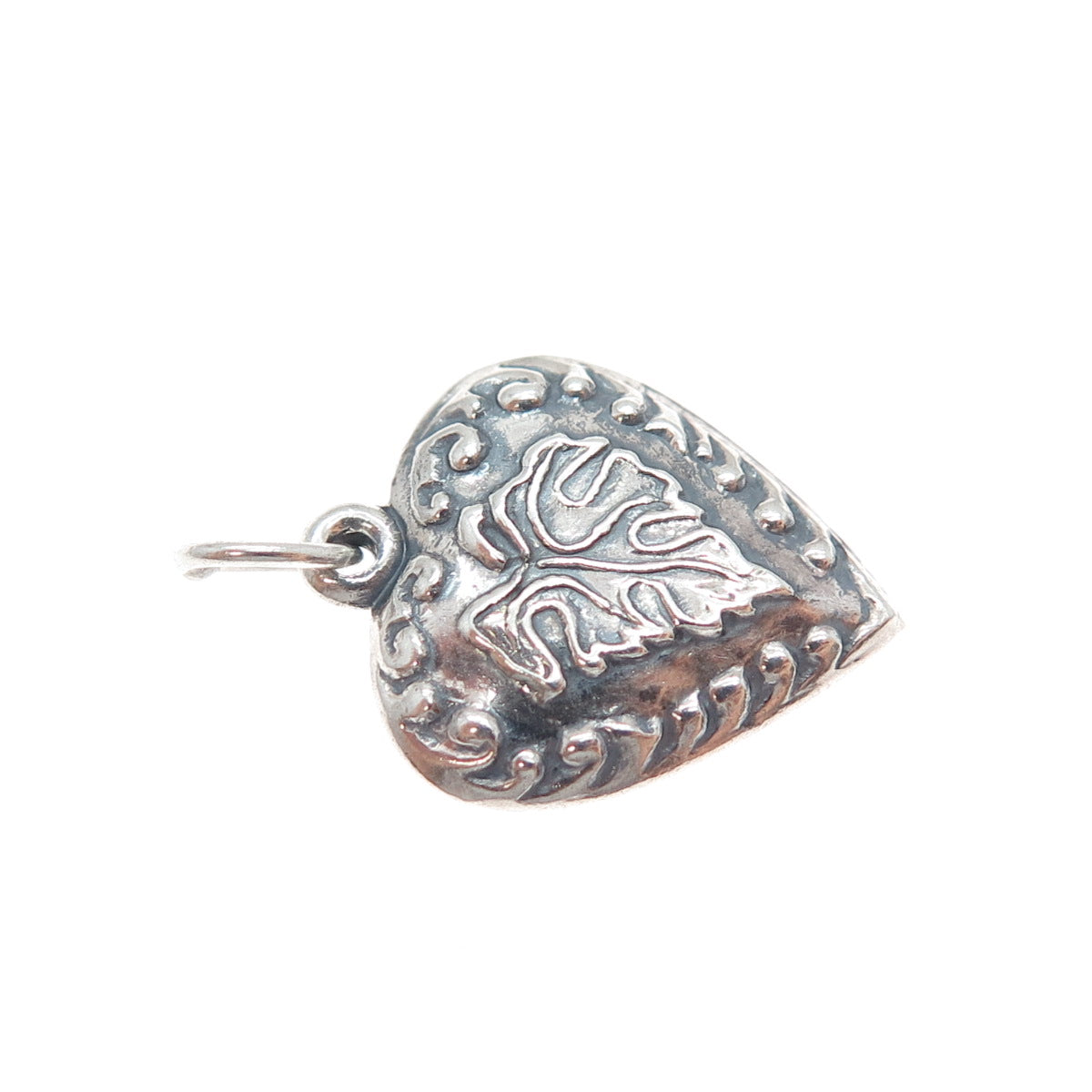 925 Sterling Silver Antique Art Deco Oak Leaf Heart Chatelaine Charm Pendant