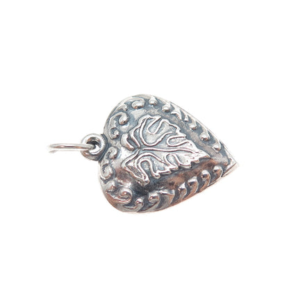925 Sterling Silver Antique Art Deco Oak Leaf Heart Chatelaine Charm Pendant