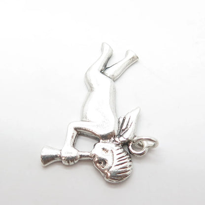 925 Sterling Silver Vintage Cherub & Horn Repousse Pendant
