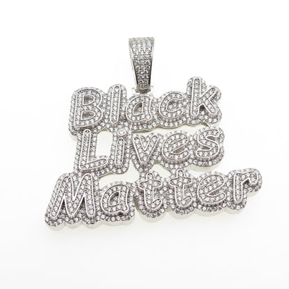 925 Sterling Silver Round-Cut C Z Black Lives Matter Pendant