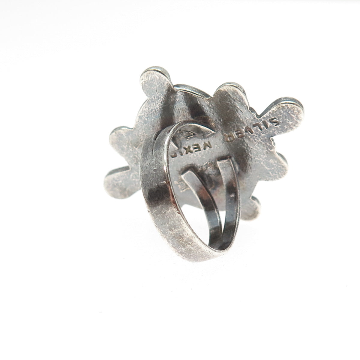 925 Sterling Silver Vintage Mexico Aventurine Modernist Oxidized Ring Size 5
