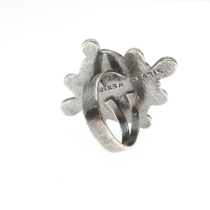 925 Sterling Silver Vintage Mexico Aventurine Modernist Oxidized Ring Size 5