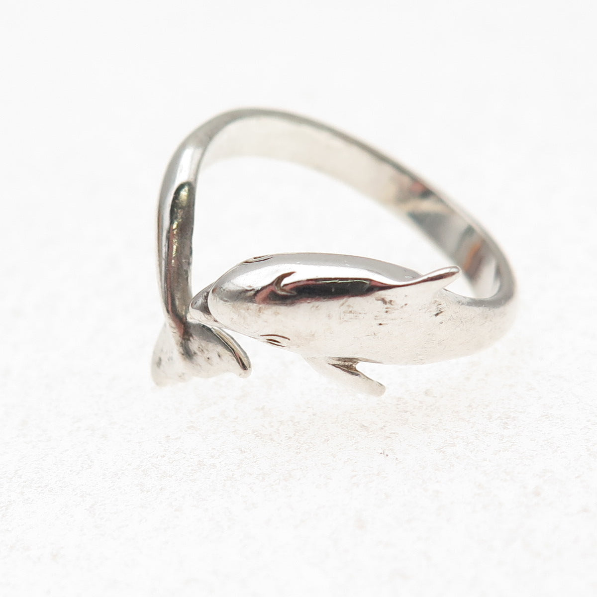 Wyland 925 Sterling Silver Vintage Dolphin Adjustable Oxidized Ring Size 8.25