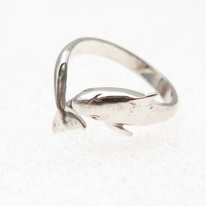 Wyland 925 Sterling Silver Vintage Dolphin Adjustable Oxidized Ring Size 8.25