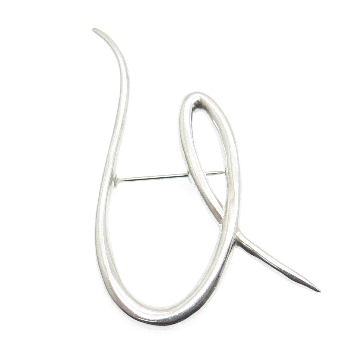 925 Sterling Silver Vintage Modernist Letter "U" Alphabet Pin Brooch