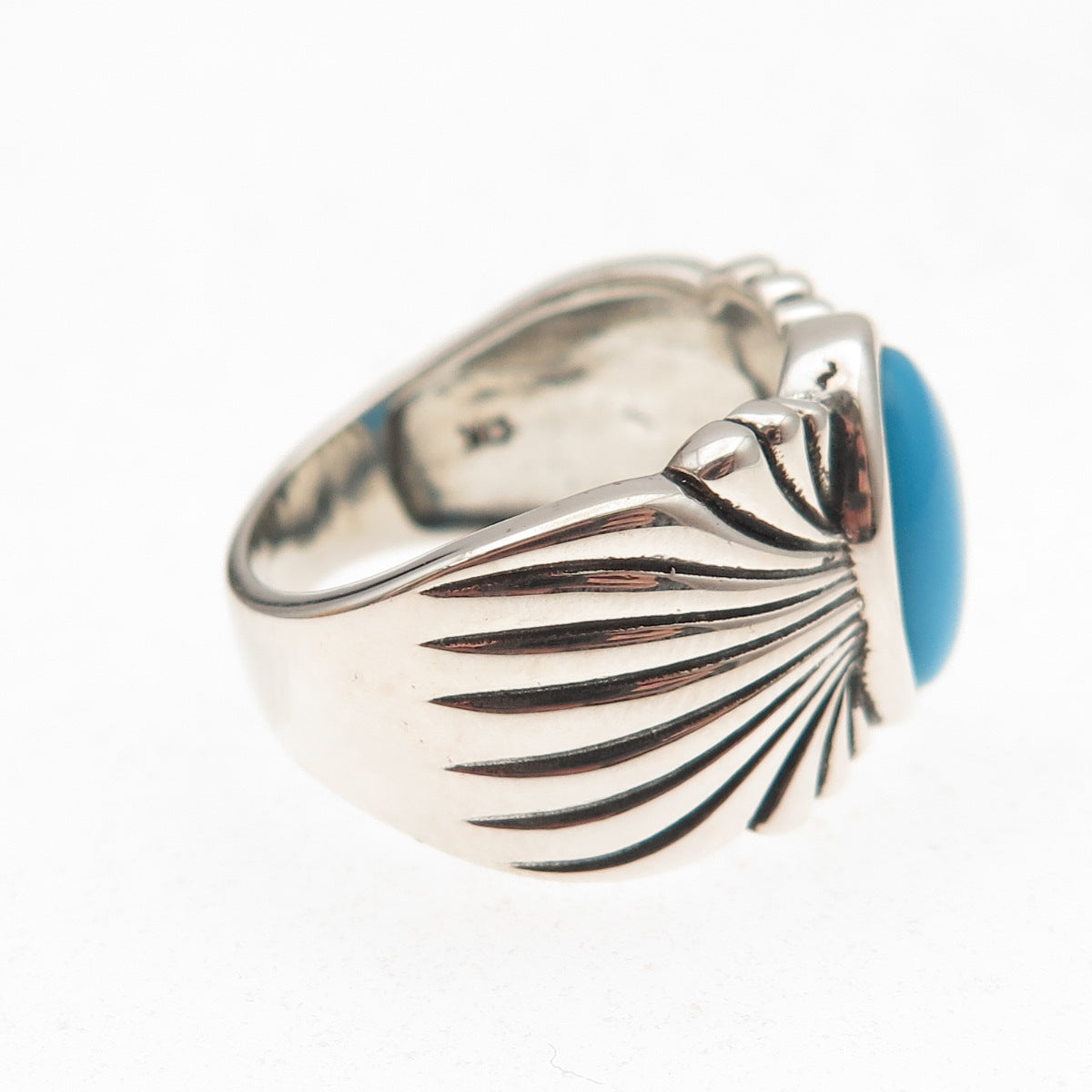 925 Sterling Silver Real Sleeping Beauty Turquoise Floral Ring Size 8.25