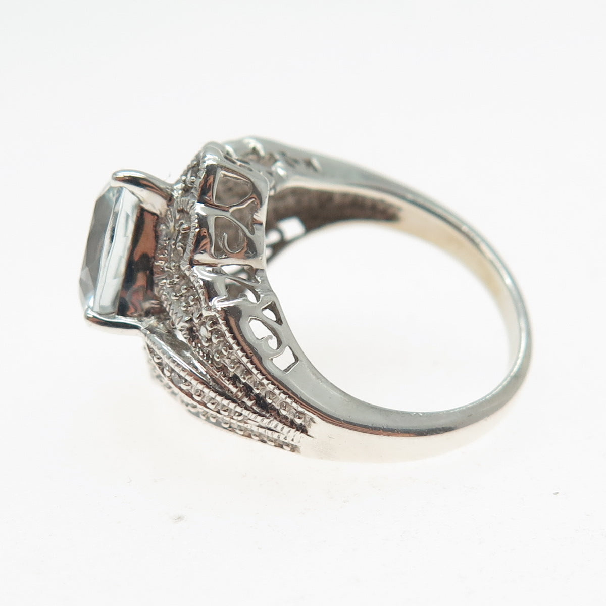 SLV SADYE L VASSIL 925 Sterling Silver Real Diamond & Aquamarine Ring Size 5