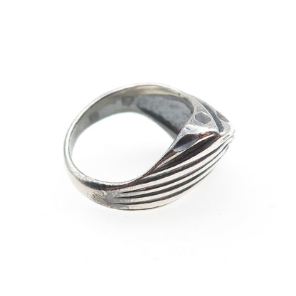 925 Sterling Silver Vintage Modernist Ribbed Oxidized Ring Size 7