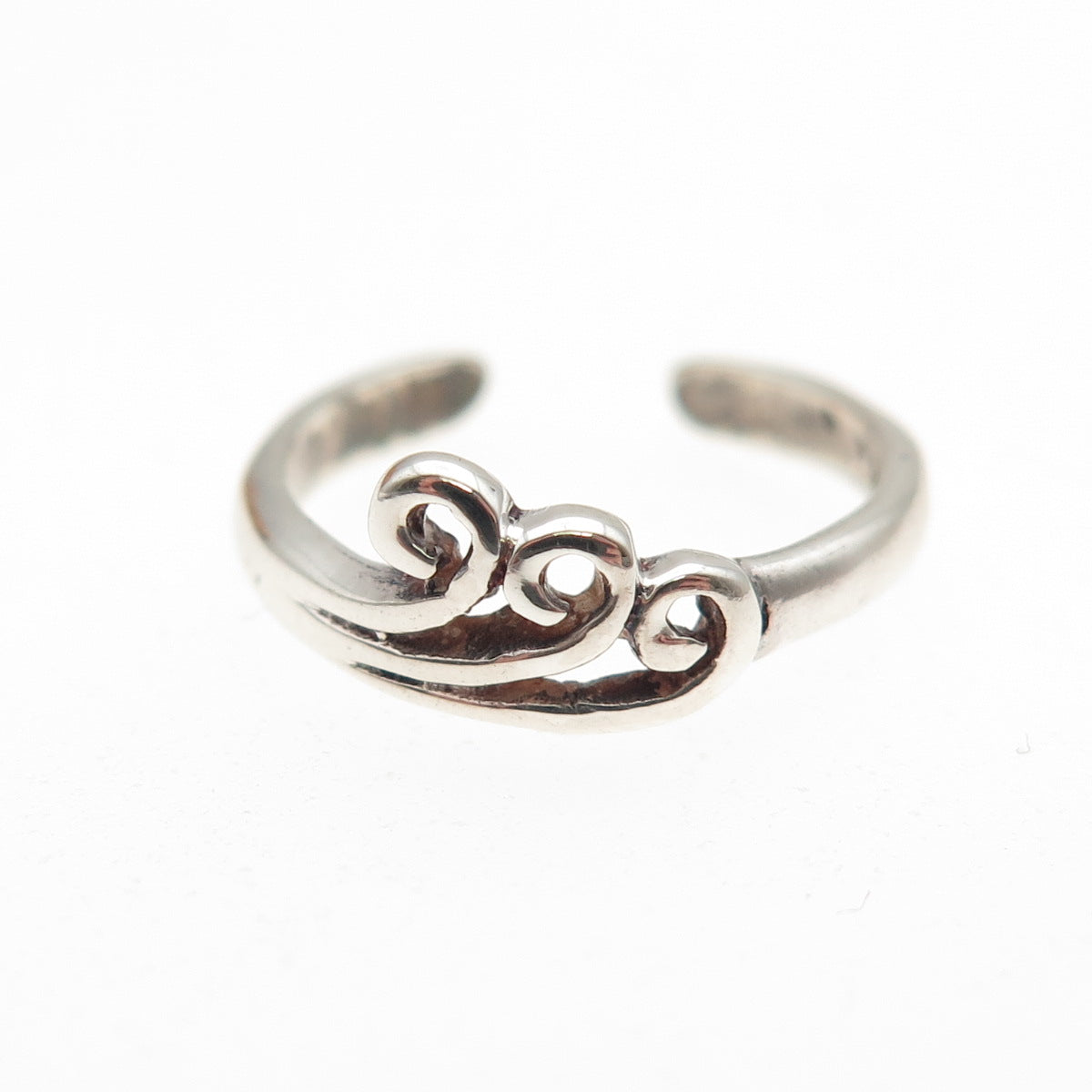 925 Sterling Silver Vintage Wave Oxidized Adjustable Ring Size 2.75