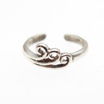 925 Sterling Silver Vintage Wave Oxidized Adjustable Ring Size 2.75
