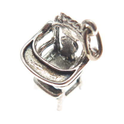 JEWELART Sterling Silver Antique Baby Chair Minimalist Oxidized Charm Pendant