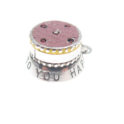 925 Sterling Silver Antique Enamel Happy Birthday To You Cake Minimalist Pendant
