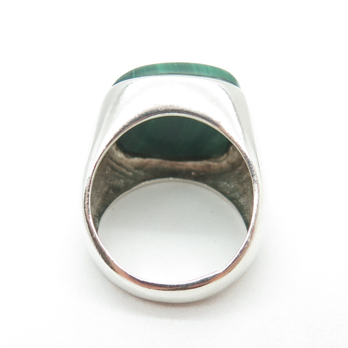 925 Sterling Silver Vintage Real Cabochon Malachite Ring Size 6.75