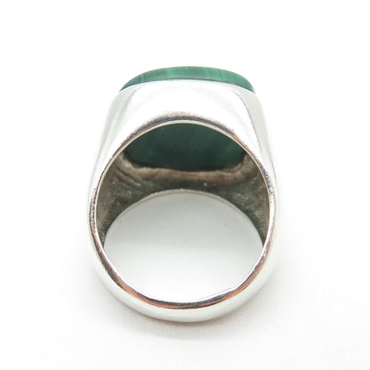 925 Sterling Silver Vintage Real Cabochon Malachite Ring Size 6.75