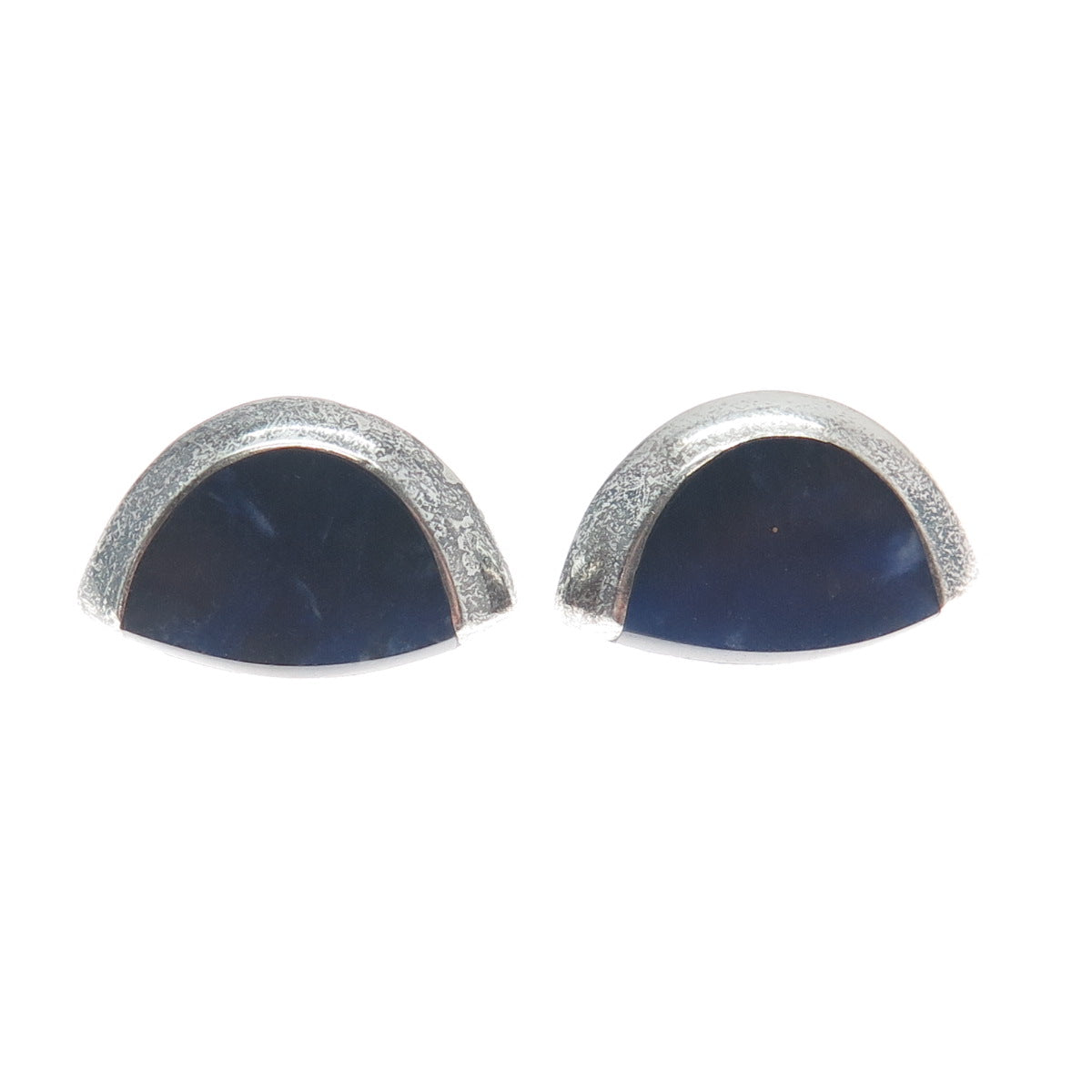 925 Sterling Silver Vintage Real Sodalite Modernist Oxidized Earrings