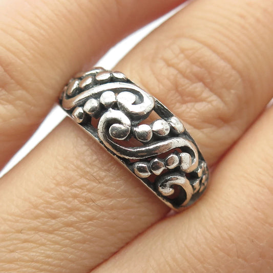 925 Sterling Silver Vintage Beaded Floral Ring Size 7.75