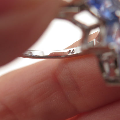 925 Sterling Silver Real Round & Pear-Cut Tanzanite Floral Ring Size 8