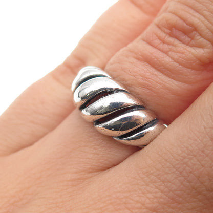 925 Sterling Silver Vintage Modernist Ribbed Oxidized Ring Size 6