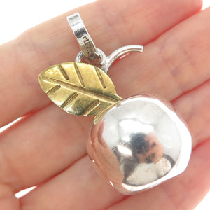 925 Sterling Silver 2-Tone Vintage Mexico Apple 3D Charm Pendant