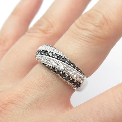 925 Sterling Silver Real Black Spinel Gem & C Z Ring Size 7