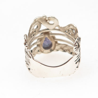 925 Sterling Silver Vintage Real Tanzanite Swirl Oxidized Ring Size 8.5