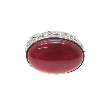 FD FELICIA DESIGN 925 Sterling Silver Vintage Real Red Jasper Ring Size 8.25