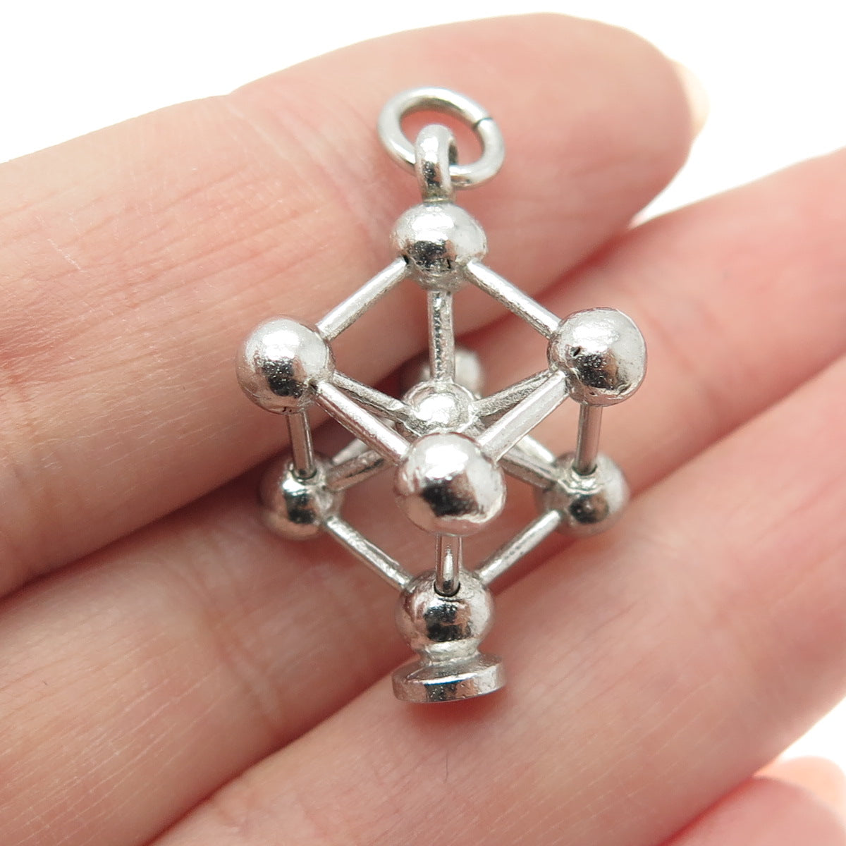 925 Sterling Silver Vintage Atomium Modernist 3D Charm Pendant