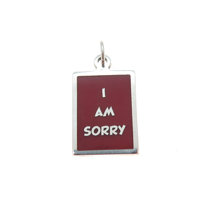 925 Sterling Silver Red Enamel I Am Sorry Minimalist Charm Pendant