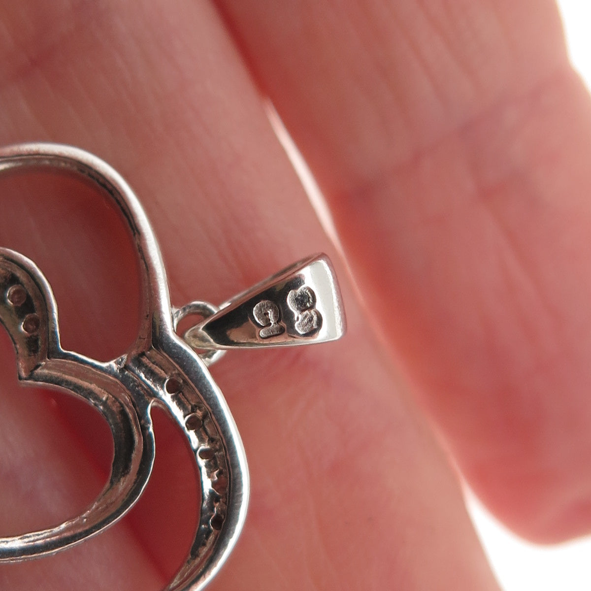 925 Sterling Silver Real Round-Cut Diamond Double Heart Charm Pendant