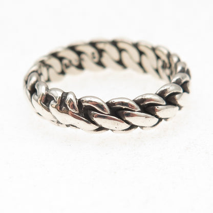 925 Sterling Silver Vintage Mexico Woven Oxidized Band Ring Size 11