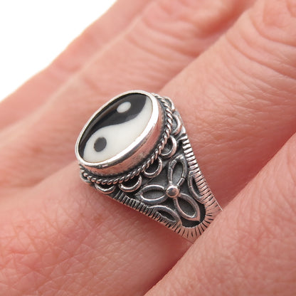Boma Sterling Silver Vintage Real Black & White Onyx Yin Yang Ring Size 11.25