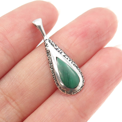 Old Pawn Sterling Silver Vintage Southwestern Malachite Teardrop Tribal Pendant