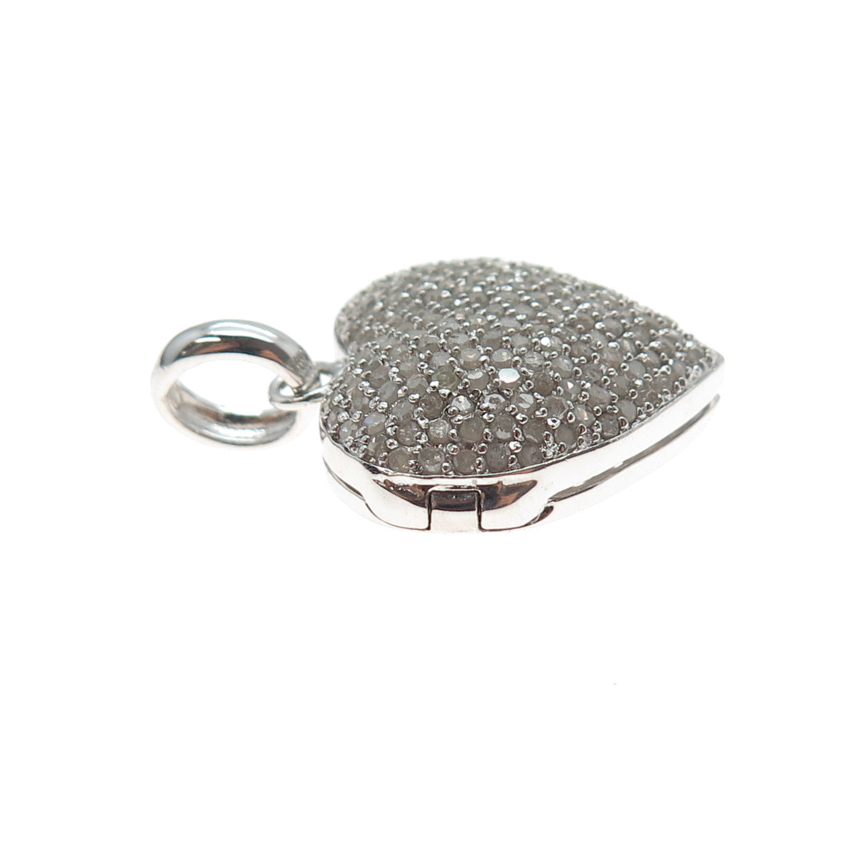 DEE BERKLE 925 Sterling Silver Real Round-Cut Diamond Heart Locket Pendant