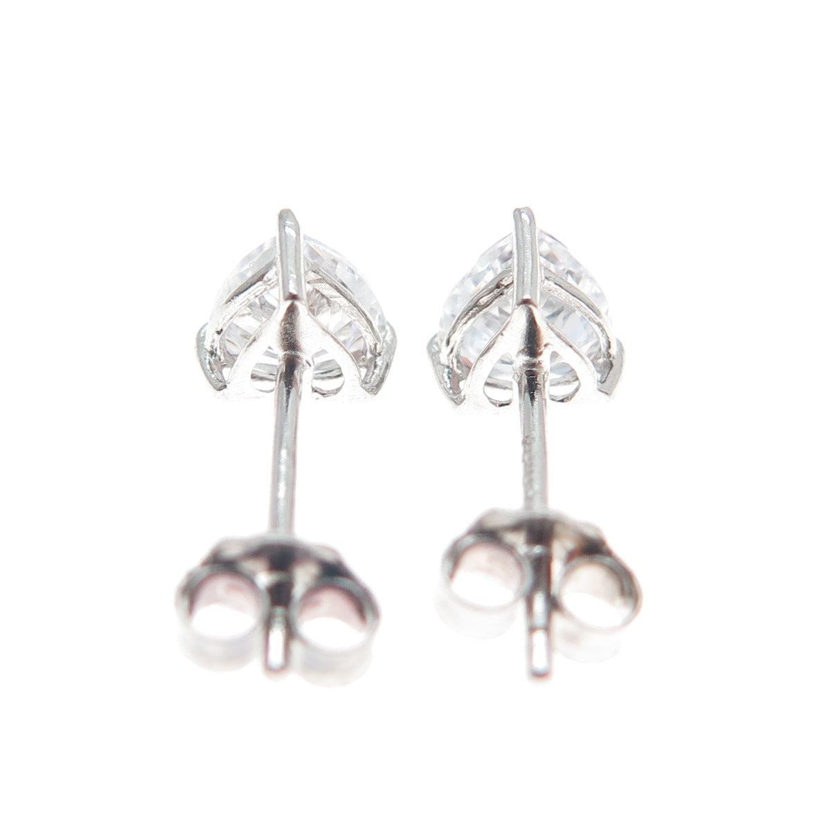 925 Sterling Silver Heart-Cut C Z Stud Earrings