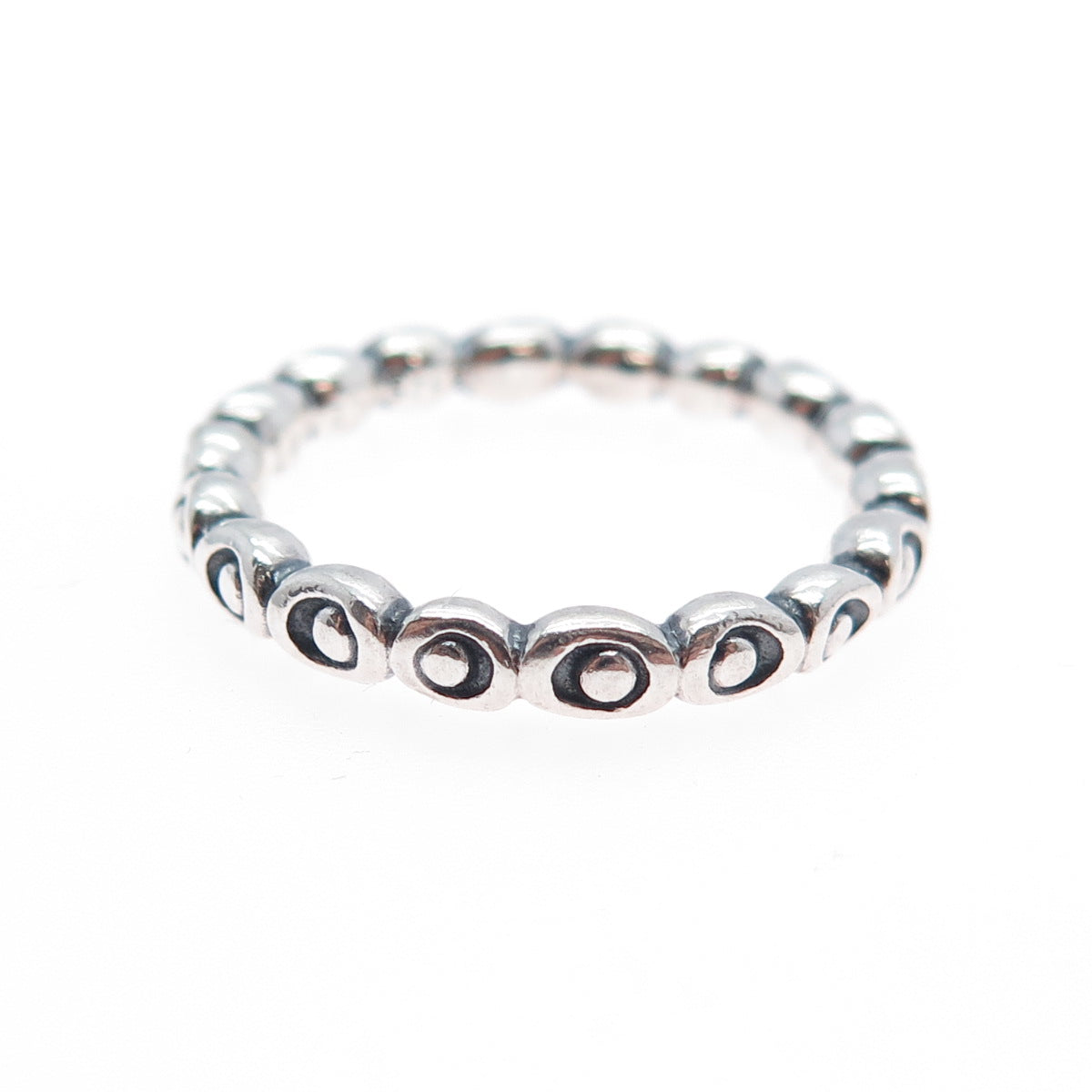 PANDORA 925 Sterling Silver Circle & Dot Stackable Oxidized Band Ring Size 7.5
