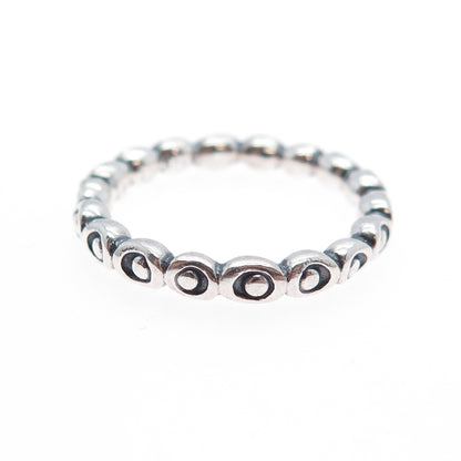 PANDORA 925 Sterling Silver Circle & Dot Stackable Oxidized Band Ring Size 7.5