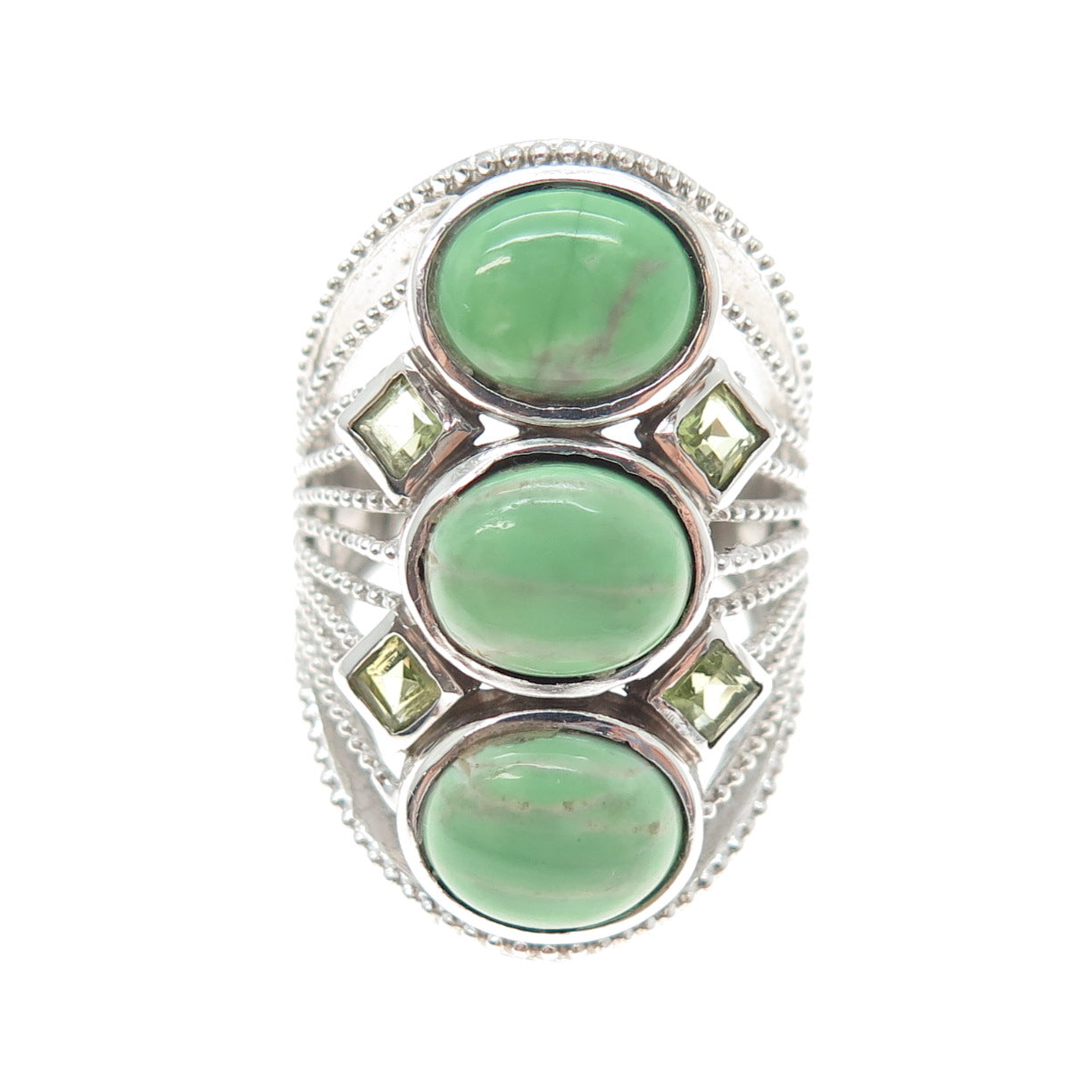 CHUCK CLEMENCY 925 Sterling Vintage Real Green Turquoise & Peridot Ring Size 6.5