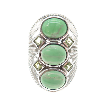 CHUCK CLEMENCY 925 Sterling Vintage Real Green Turquoise & Peridot Ring Size 6.5