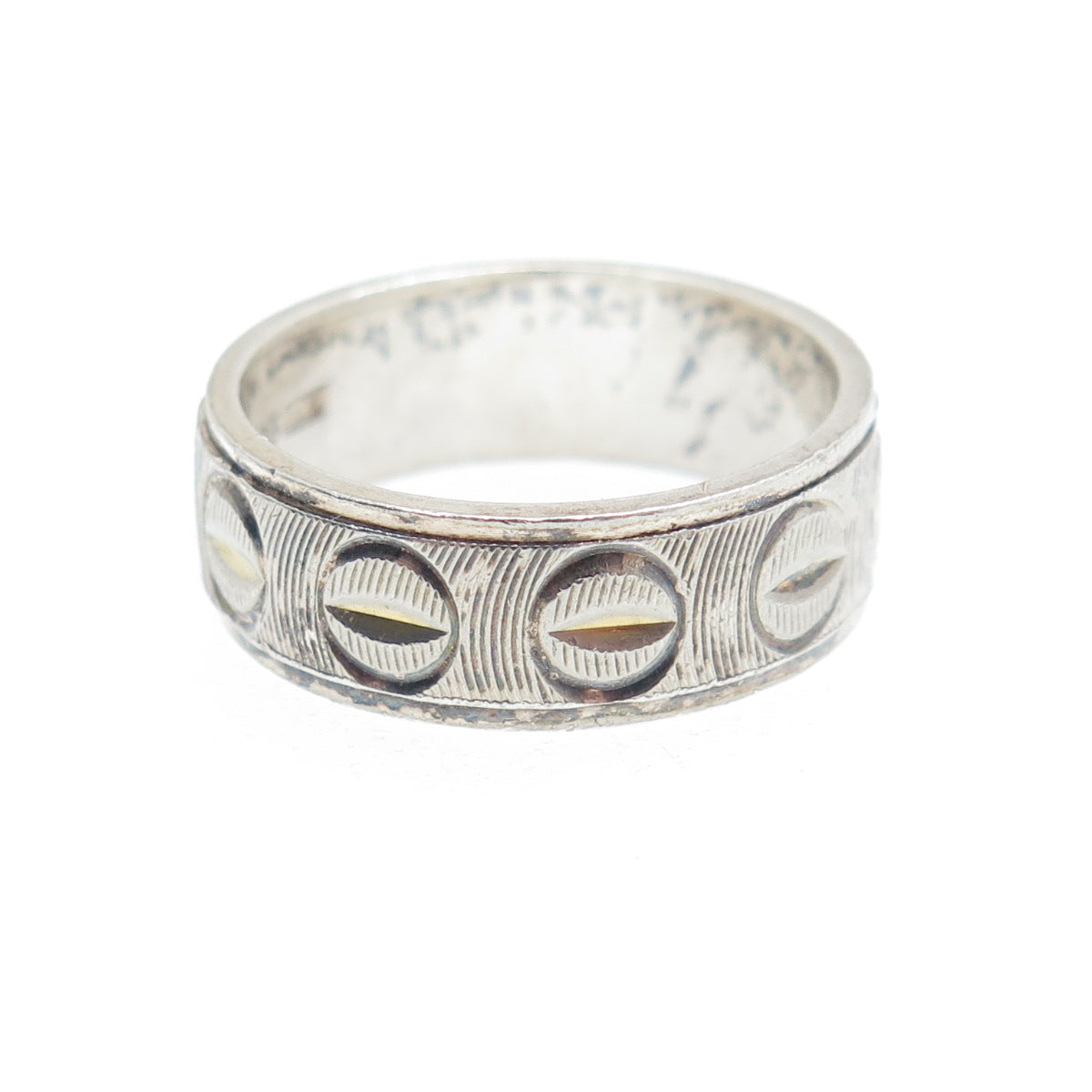 925 Sterling Silver 2-Tone Vintage Italy Diamond-Cut Band Ring Size 6