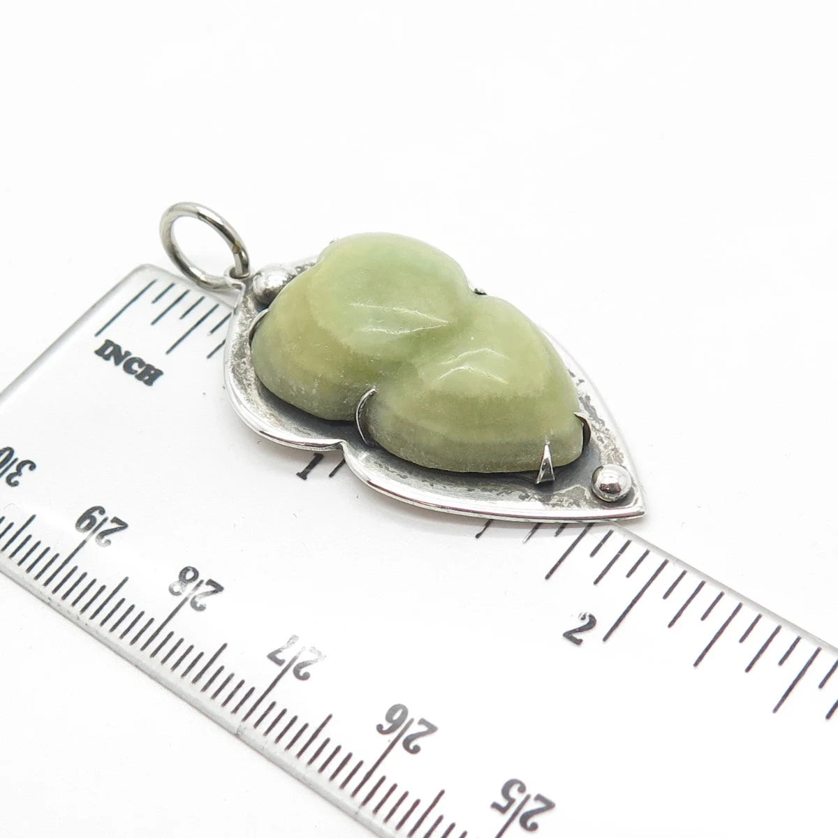 925 Sterling Silver Vintage Real Pear-Cut Shaped Jade Gem Pear Pendant