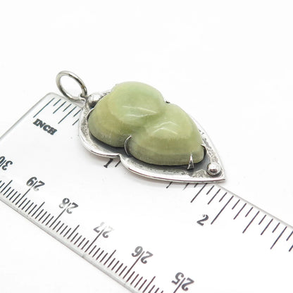 925 Sterling Silver Vintage Real Pear-Cut Shaped Jade Gem Pear Pendant