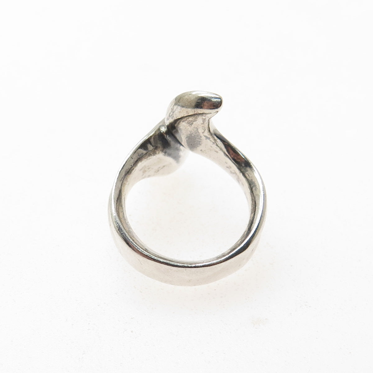 925 Sterling Silver Vintage Modernist Oxidized Bypass Ring Size 6.5