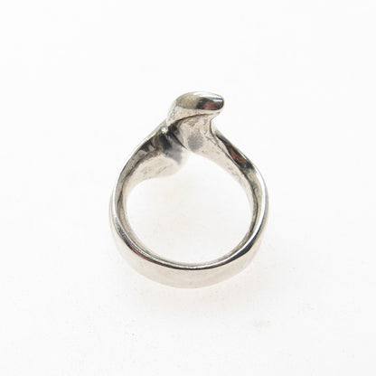 925 Sterling Silver Vintage Modernist Oxidized Bypass Ring Size 6.5