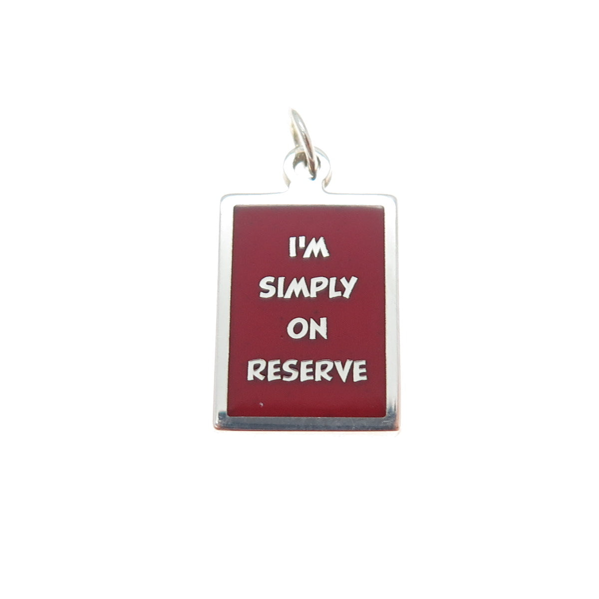 925 Sterling Silver Red Enamel I'm Simply On Reserve Minimalist Charm Pendant