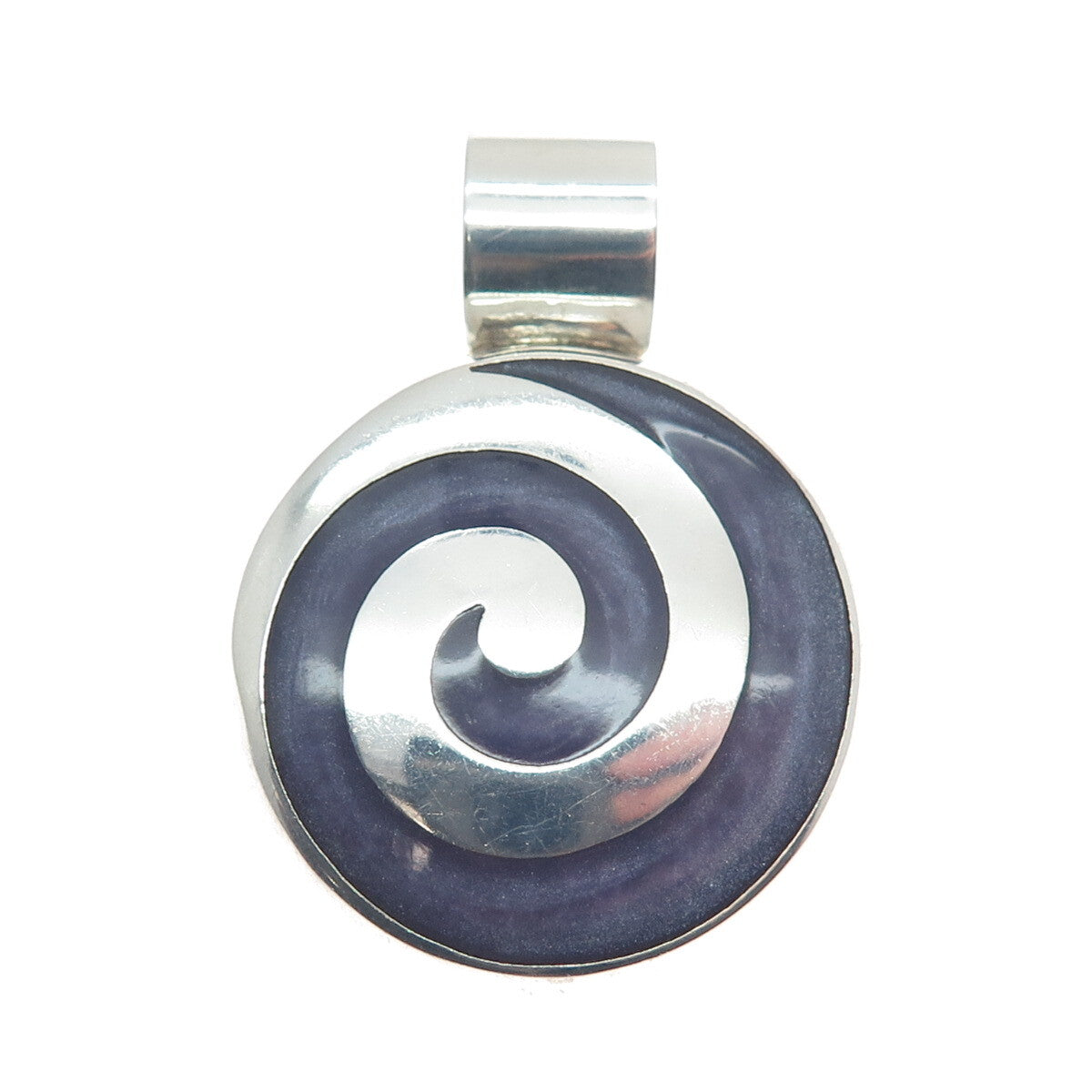 925 Sterling Silver Vintage Mexico Enamel Spiral Modernist Pendant