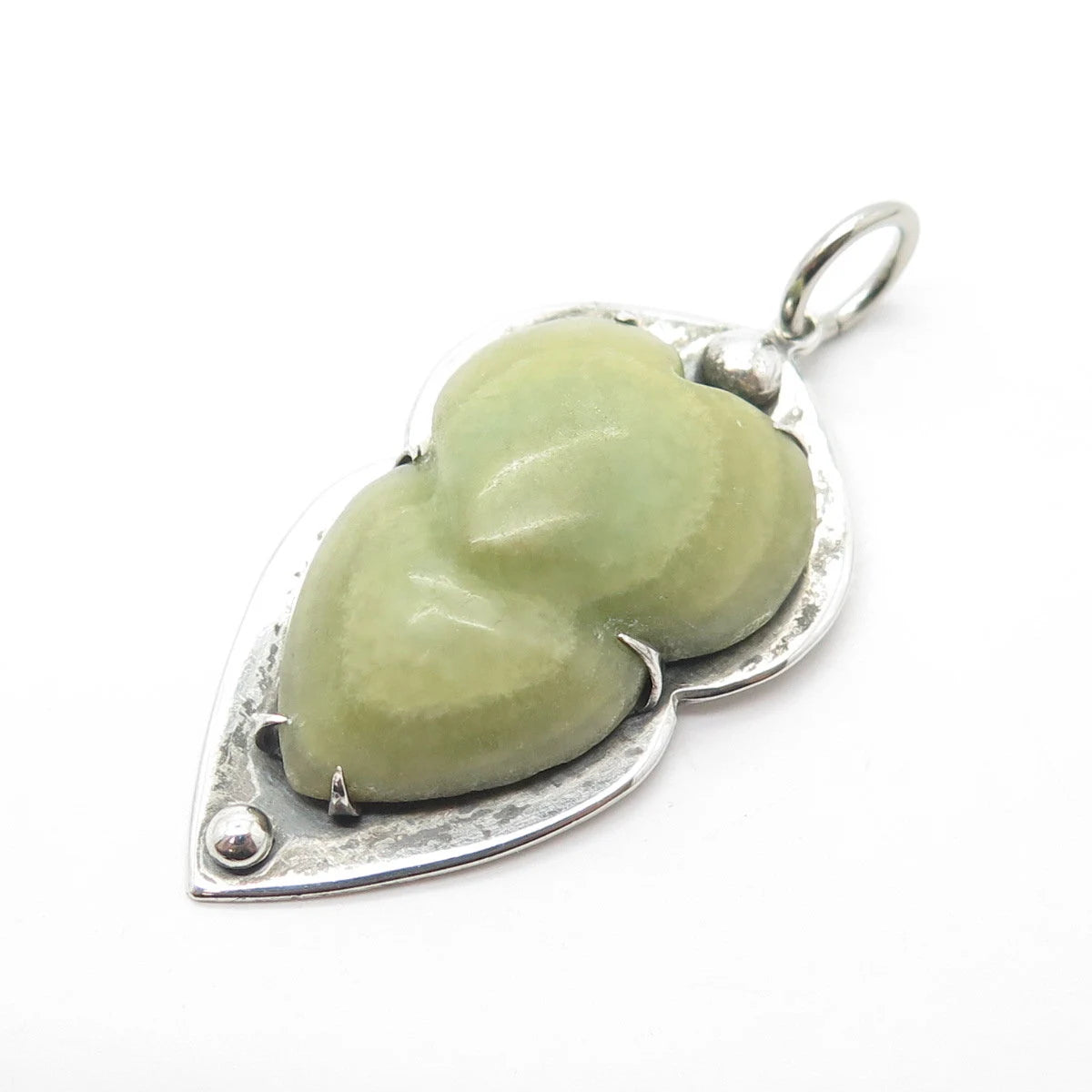 925 Sterling Silver Vintage Real Pear-Cut Shaped Jade Gem Pear Pendant