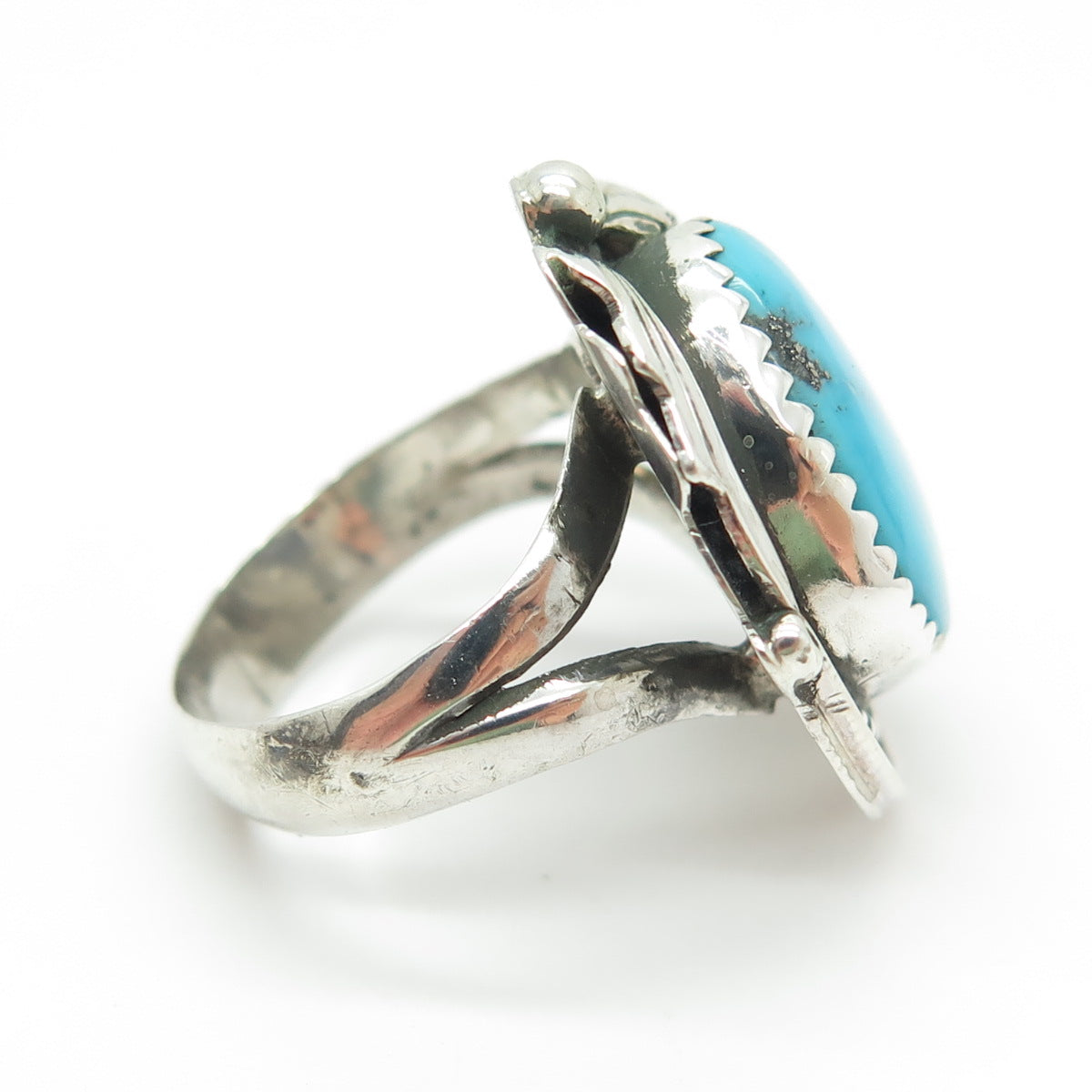 Old Pawn Sterling Silver Southwestern Turquoise Feather Tribal Ring Size 5.25